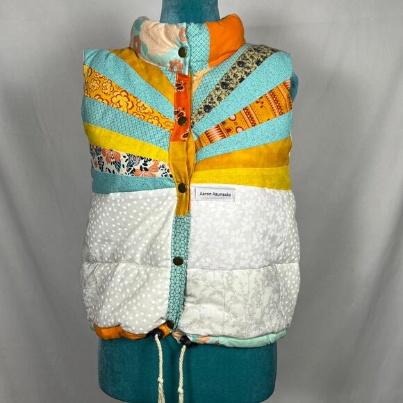 Aaron Asunsolo Custom Quilted Patchwork Puffer Vest Women's one of a kind - Picture 1 of 7